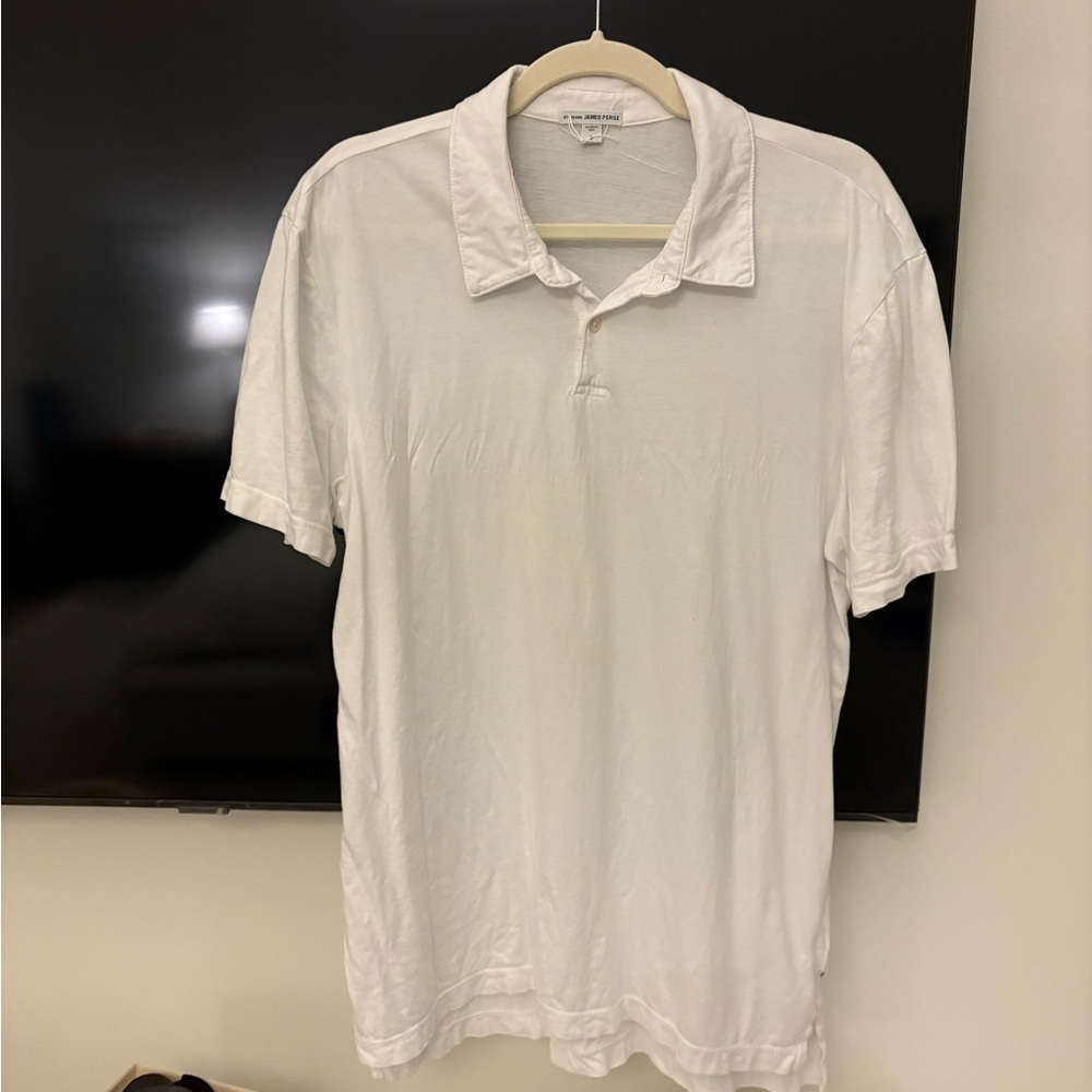James Peres Men's White Polo Shirt Cotton size L/ 3